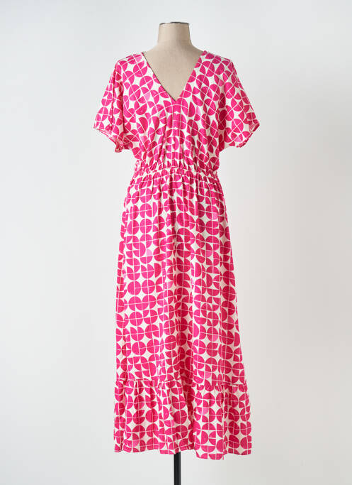 Robe longue rose ICHI pour femme