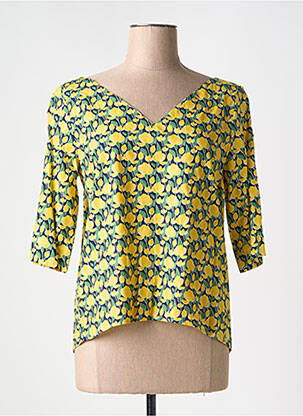 Blouse imprimé fleurs manches 3/4 jaune HIPPOCAMPE femme