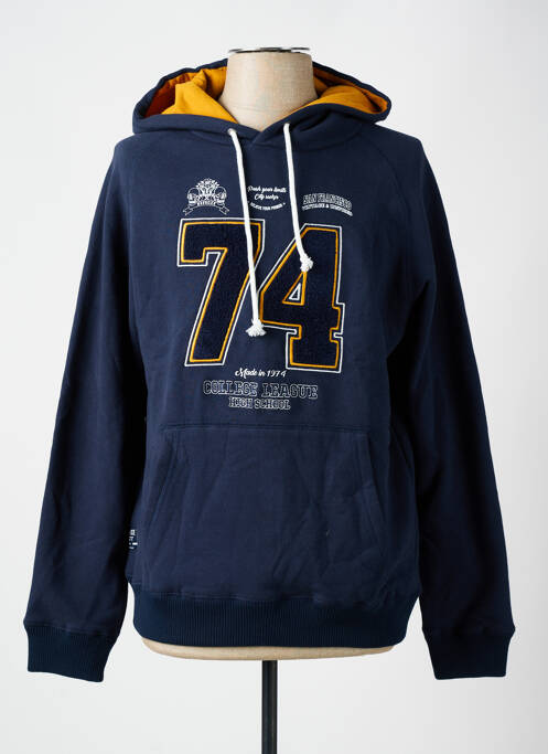 Sweat-shirt à capuche broderie manches longues bleu DEELUXE homme