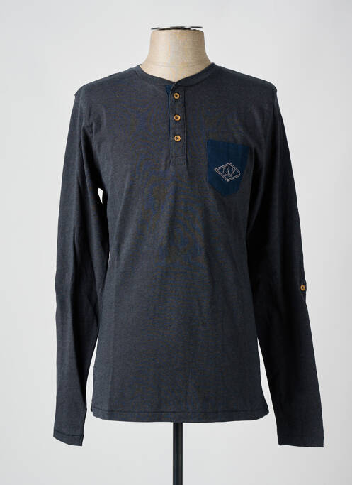 T-shirt col tunisien manches longues bleu DEELUXE homme