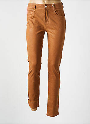 Pantalon slim tissage enduit taille normale marron C'EST BEAU LA VIE femme