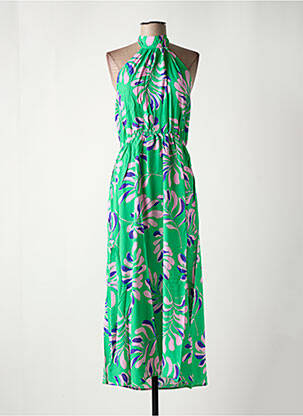 Robe longue manches dos nu sans manche vert GRACE & MILA femme