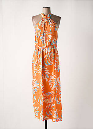 Robe longue tissage popeline sans manche orange GRACE & MILA femme