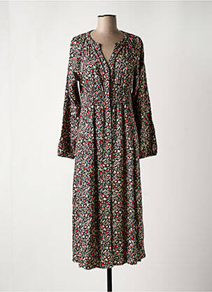 Robe mi-longue imprimé fleurs manches longues noir C'EST BEAU LA VIE femme