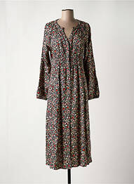 Robe mi-longue imprimé fleurs manches longues noir C'EST BEAU LA VIE femme