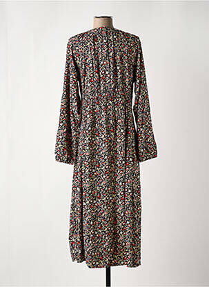 Robe mi-longue imprimé fleurs manches longues noir C'EST BEAU LA VIE femme