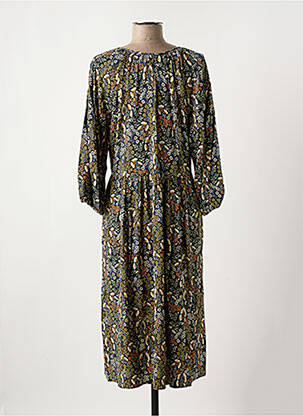 Robe mi-longue imprimé fleurs manches 3/4 noir GEISHA femme