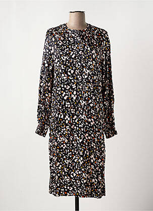 Robe mi-longue coupe fluide manches longues noir GEISHA femme