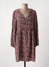 Robe mi-longue imprimé fleurs manches longues noir C'EST BEAU LA VIE femme