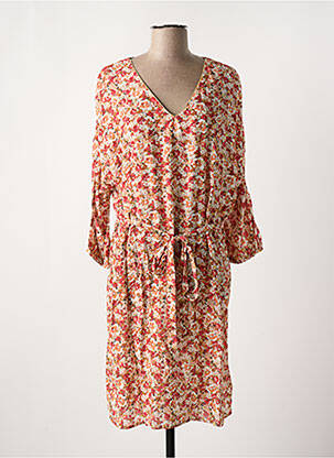 Robe mi-longue imprimé fleurs manches longues rouge C'EST BEAU LA VIE femme