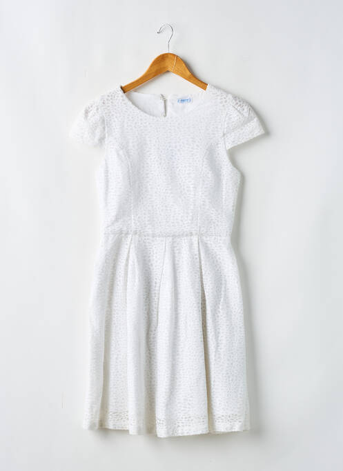 Robe mi-longue fermeture zippée au dos manches courtes blanc MAYORAL fille