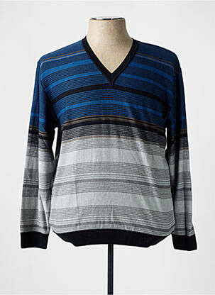 Pull col v manches longues bleu PAUL RHODAMEL homme