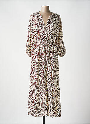 Robe longue tissage crêpe manches 3/4 marron GRACE & MILA femme