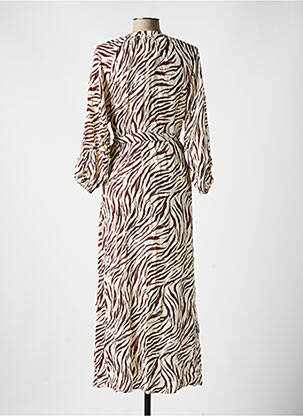 Robe longue tissage crêpe manches 3/4 marron GRACE & MILA femme