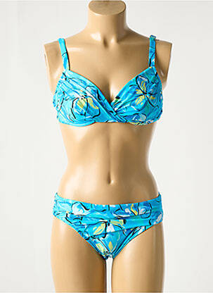 Maillot de bain 2 pièces stretch haut soutien-gorge emboitant bleu ROIDAL femme