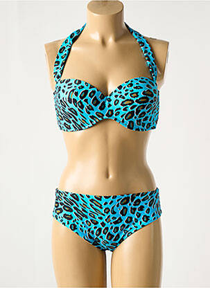 Maillot de bain 2 pièces stretch haut soutien-gorge moulé bleu ROIDAL femme