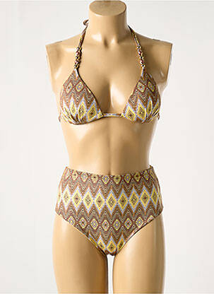 Maillot de bain 2 pièces stretch haut soutien-gorge moulé marron GENIUS femme