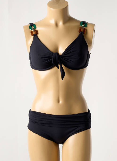 Maillot de bain 2 pièces stretch haut soutien-gorge emboitant noir GENIUS femme