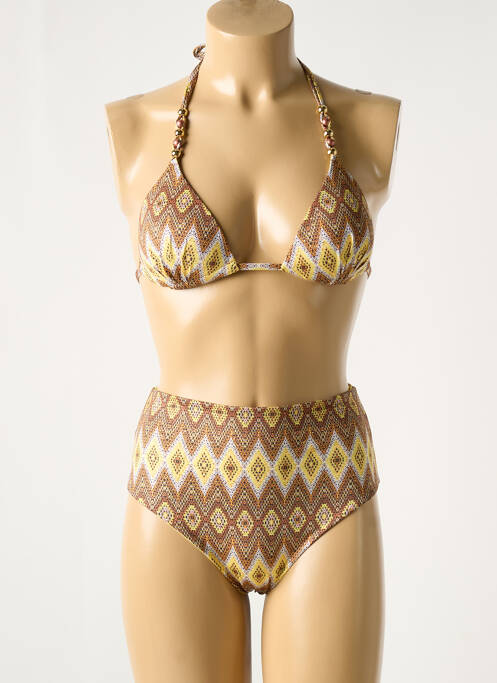 Maillot de bain 2 pièces stretch haut soutien-gorge moulé marron GENIUS femme