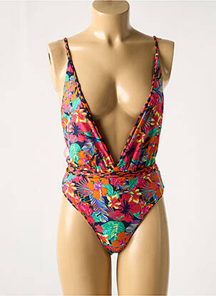 Maillot de bain 1 pièce imprimé fantaisie haut triangles rouge MAAJI femme