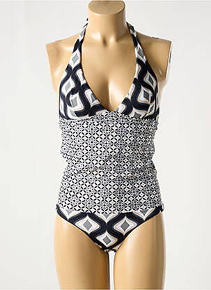 Maillot de bain 1 pièce effet matière satinée haut triangles gris DOMANI femme
