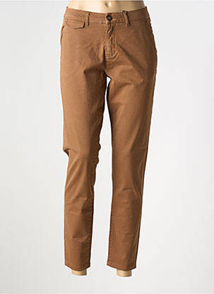 Pantalon chino tissage popeline taille normale marron ICHI femme