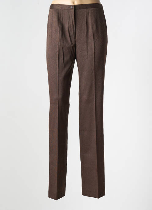 Pantalon droit fermeture zippée sous rabat boutonné taille normale marron ATIAN femme