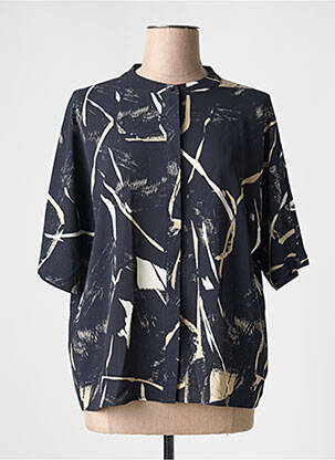 Chemisier imprimé fantaisie manches 3/4 bleu ICHI femme