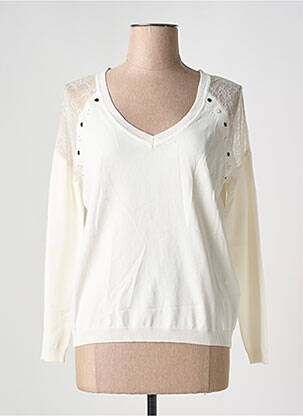 Pull col v manches longues blanc MORGAN femme