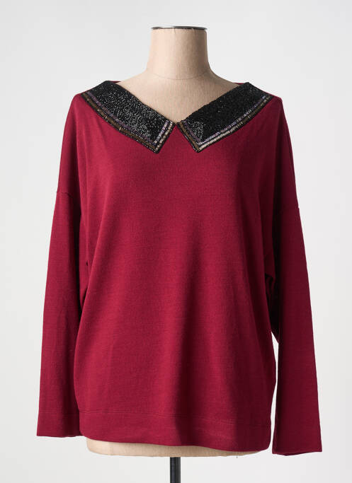 Pull col v manches longues rouge LADY LOL femme