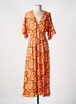 Robe longue imprimé fantaisie manches courtes orange C'EST BEAU LA VIE femme