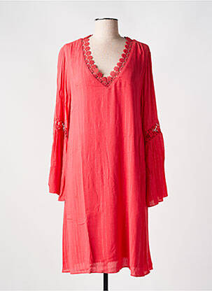 Robe mi-longue coupe fluide manches longues rouge FREEMAN T.PORTER femme