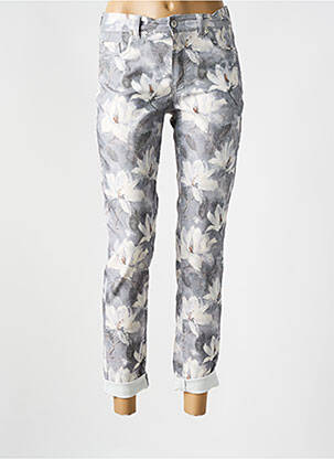 Pantalon 7/8 fermeture zippée sous rabat boutonné gris ANNA MONTANA femme