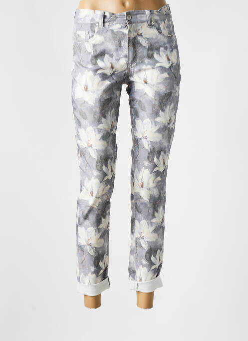Pantalon 7/8 fermeture zippée sous rabat boutonné gris ANNA MONTANA femme