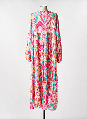 Robe longue tissage popeline manches longues rose LES BOHÉMIENNES femme