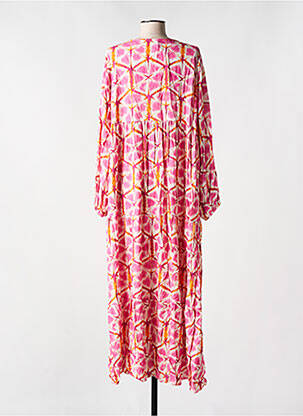 Robe longue tissage popeline manches longues rose LES BOHÉMIENNES femme