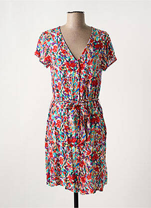 Robe mi-longue imprimé fleurs manches courtes rouge ONLY femme