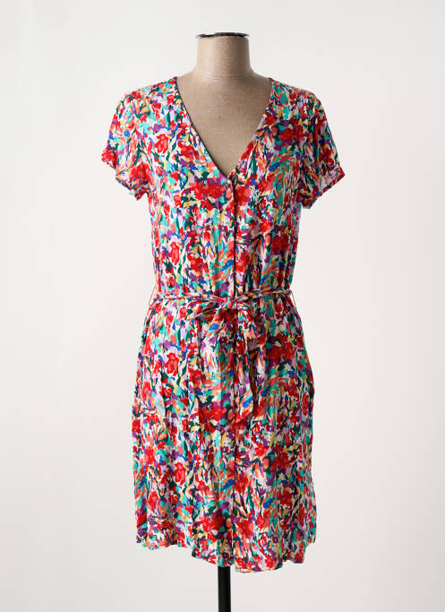 Robe mi-longue imprimé fleurs manches courtes rouge ONLY femme
