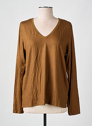 Top col v manches longues marron MAJESTIC FILATURES femme