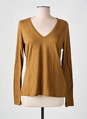 Top coupe cintrée manches longues marron MAJESTIC FILATURES femme