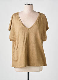 T-shirt col v manches courtes marron MAJESTIC FILATURES femme