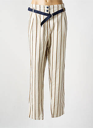 Pantalon droit taille à pinces taille haute beige MAT DE MISAINE femme