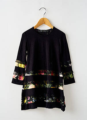 Robe mi-longue col rond manches longues noir DESIGUAL fille