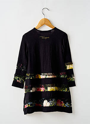 Robe mi-longue col rond manches longues noir DESIGUAL fille