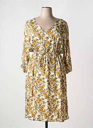 Robe mi-longue imprimé fleurs manches 3/4 beige CREAM femme