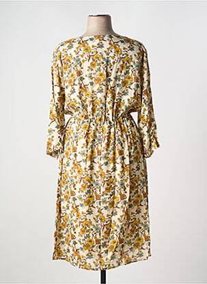 Robe mi-longue imprimé fleurs manches 3/4 beige CREAM femme