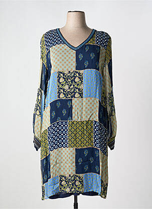 Robe mi-longue coupe fluide manches longues bleu CREAM femme