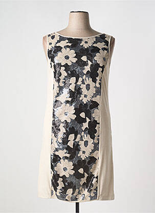 Robe mi-longue imprimé fleurs sans manche beige FUEGO WOMAN femme
