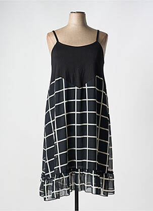 Robe mi-longue tissage crêpe fines bretelles noir G!OZE femme