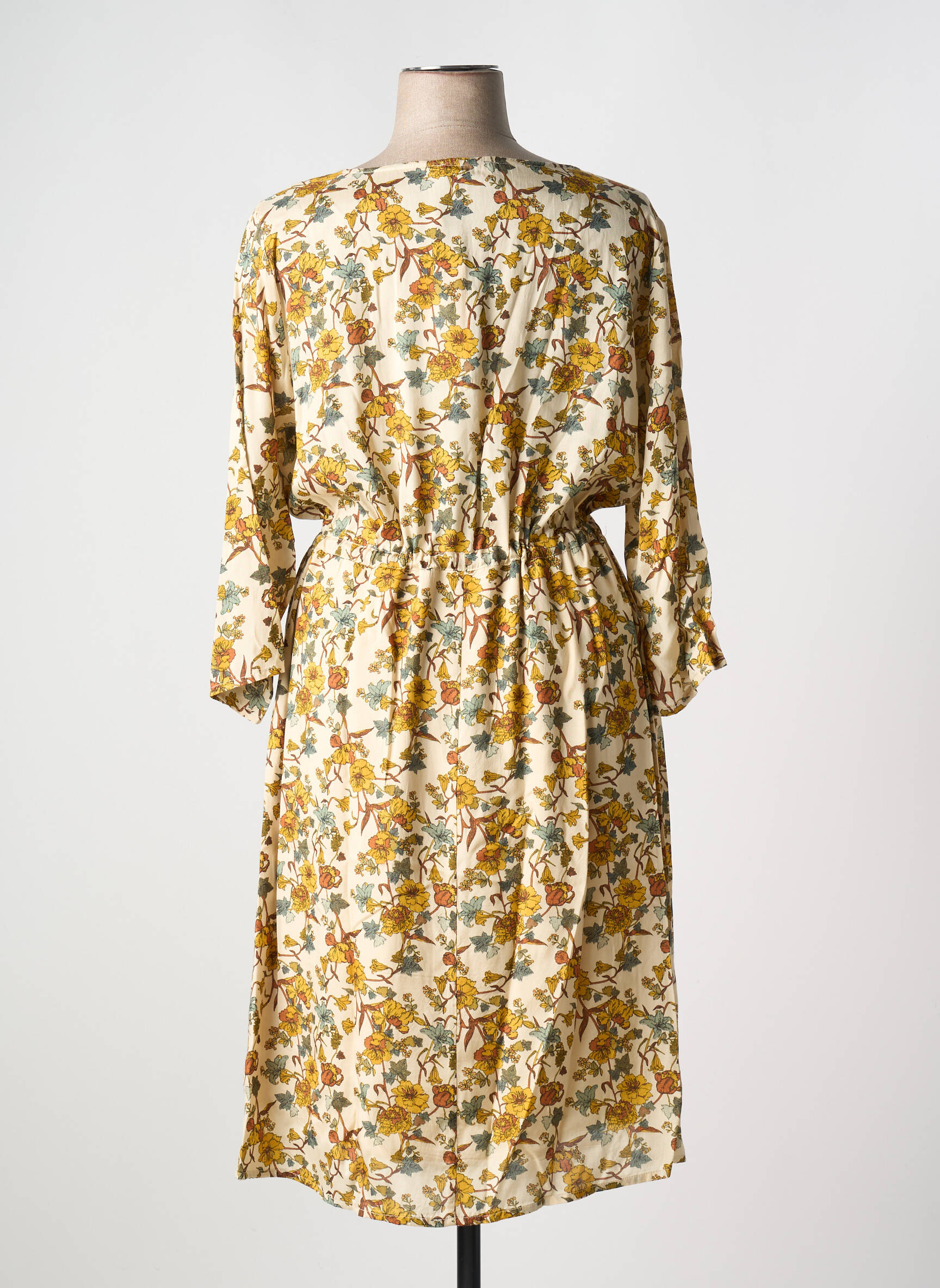 Robe mi-longue imprimé fleurs manches 3/4 beige CREAM femme